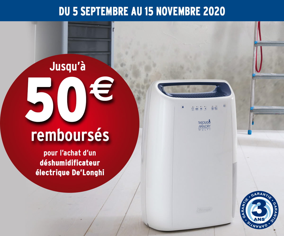 DE'LONGHI Offre déshumidificateurs - Jusqu'à 50€ remboursés DE'LONGHI Offre déshumidificateurs - Jusqu'à 50€ remboursés